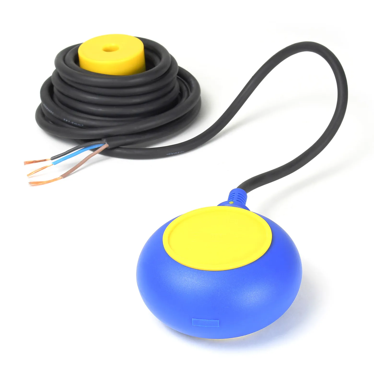 Wiltec Schwimmerschalter für Pumpen, 230VAC 16A Rund, Pegelschalter für Tauchpumpen, Wechsler mit 10 m Kabel