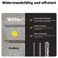 Wiltec SDS Bohrer Set 3 teilig, 1000 mm Länge, 870 mm Bohrtiefe, Ø 12/16/24 mm, Hammerbohrer Durchbruchbohrer aus Stahl für Wände, Beton, Stein
