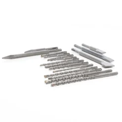 Wiltec SDS Hammer Bohrersatz 17 teilig für elektrischen Bohrhammer, Set mit Bohrern und Meißeln im Metallkoffer, Hammerbohrer Steinbohrer Betonbohrer aus CR Stahl