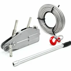 Wiltec Seilzug bis 800 kg Seilwinde mit 20 m Seil, Handseilwinde mit Ø 8,3 mm Stahl-Seil, Forstseilwinde mit Abscherstift, Handseilzug mit Lasthaken