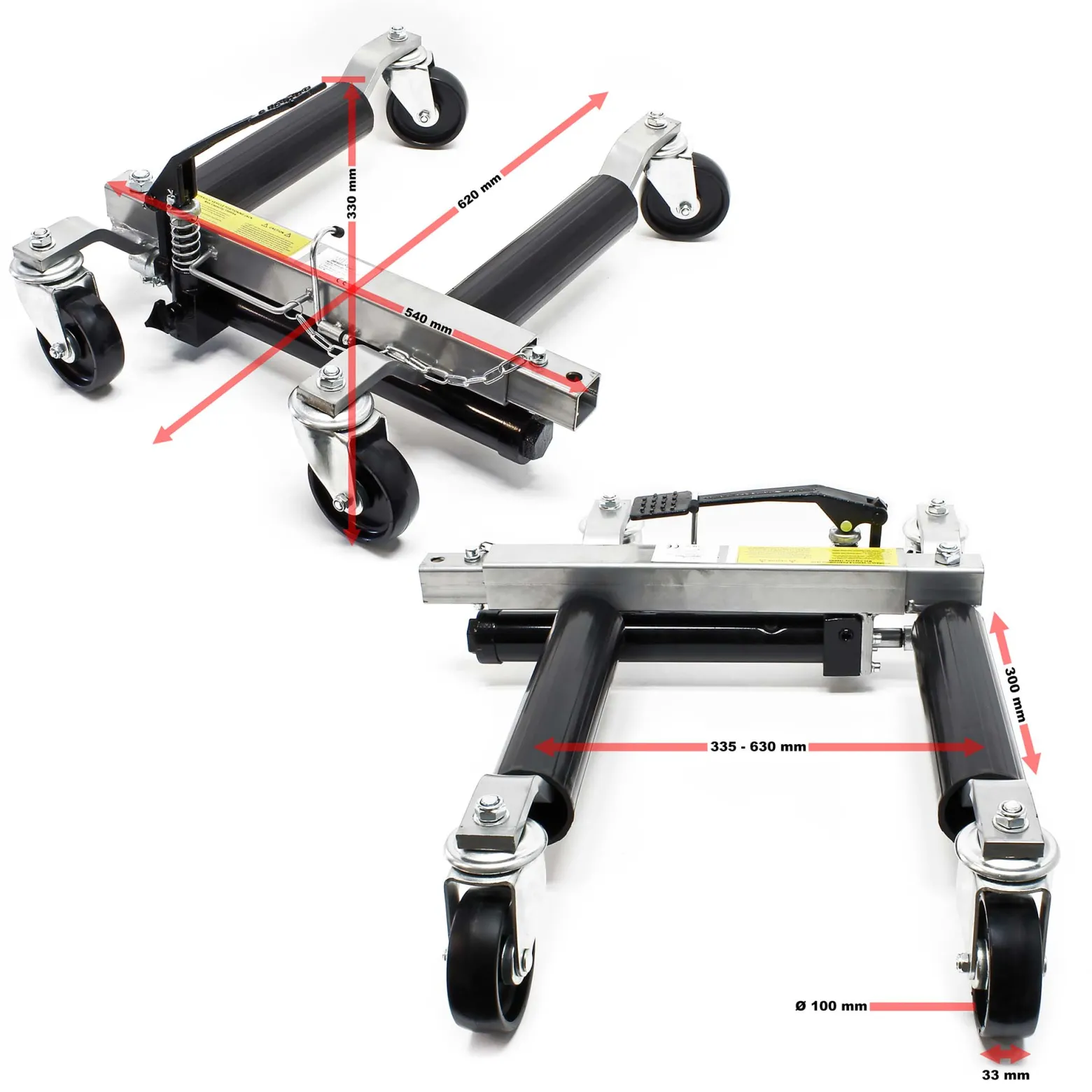 Wiltec Set Aufbewahrung für 4x Pkw Rangierhilfe und 4x Wagenheber, Rack Rollbar, Rangierheber hydraulisch je 680kg Tragkraft bis 30cm Reifenbreite