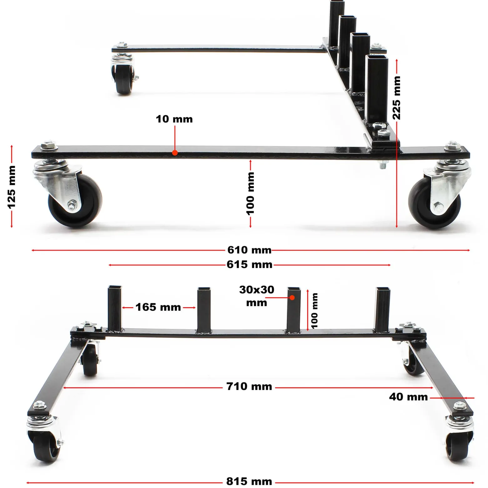 Wiltec Set Aufbewahrung für 4x Pkw Rangierhilfe und 4x Wagenheber, Rack Rollbar, Rangierheber hydraulisch je 680kg Tragkraft bis 30cm Reifenbreite