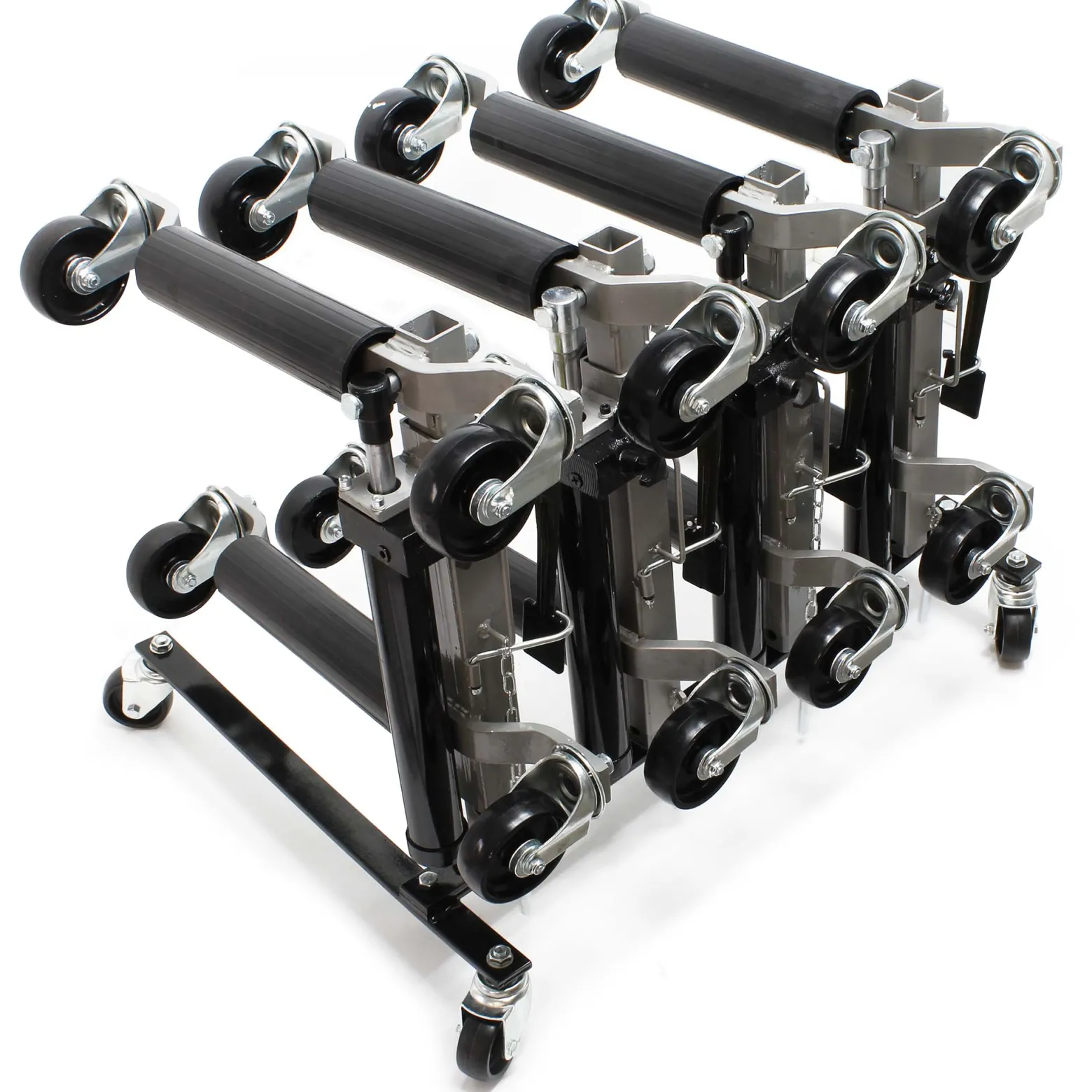 Wiltec Set Aufbewahrung für 4x Pkw Rangierhilfe und 4x Wagenheber, Rack Rollbar, Rangierheber hydraulisch je 680kg Tragkraft bis 30cm Reifenbreite