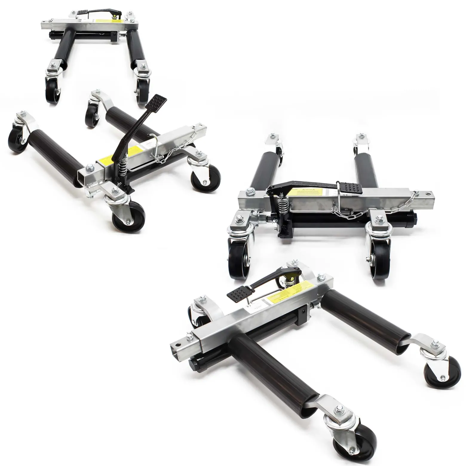 Wiltec Set Aufbewahrung für 4x Pkw Rangierhilfe und 4x Wagenheber, Rack Rollbar, Rangierheber hydraulisch je 680kg Tragkraft bis 30cm Reifenbreite