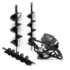 Wiltec Set Benzin Erdlochbohrer mit 100, 150, 200 mm Bohrschnecke, 2,2 kW 3 PS 63,3ccm Pfahlbohrer Pflanzenbohrer
