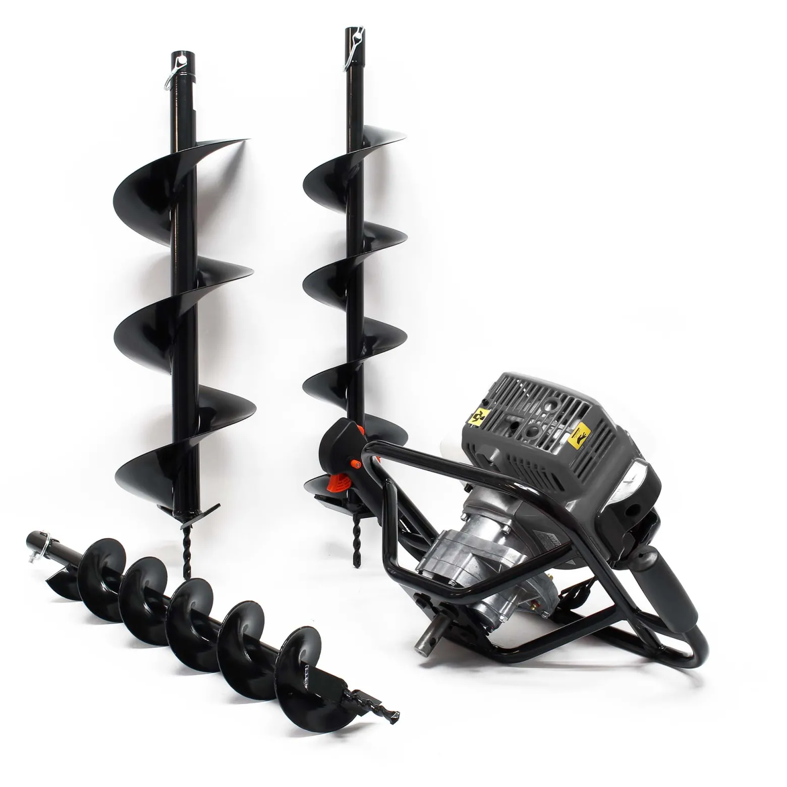 Wiltec Set Benzin Erdlochbohrer mit 100, 150, 200 mm Bohrschnecke, 2,2 kW 3 PS 63,3ccm Pfahlbohrer Pflanzenbohrer