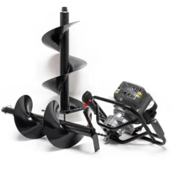 Wiltec Set Benzin Erdlochbohrer mit 250, 300 mm Bohrschnecke, 2,2 kW 3 PS 63,3ccm Pfahlbohrer Pflanzenbohrer