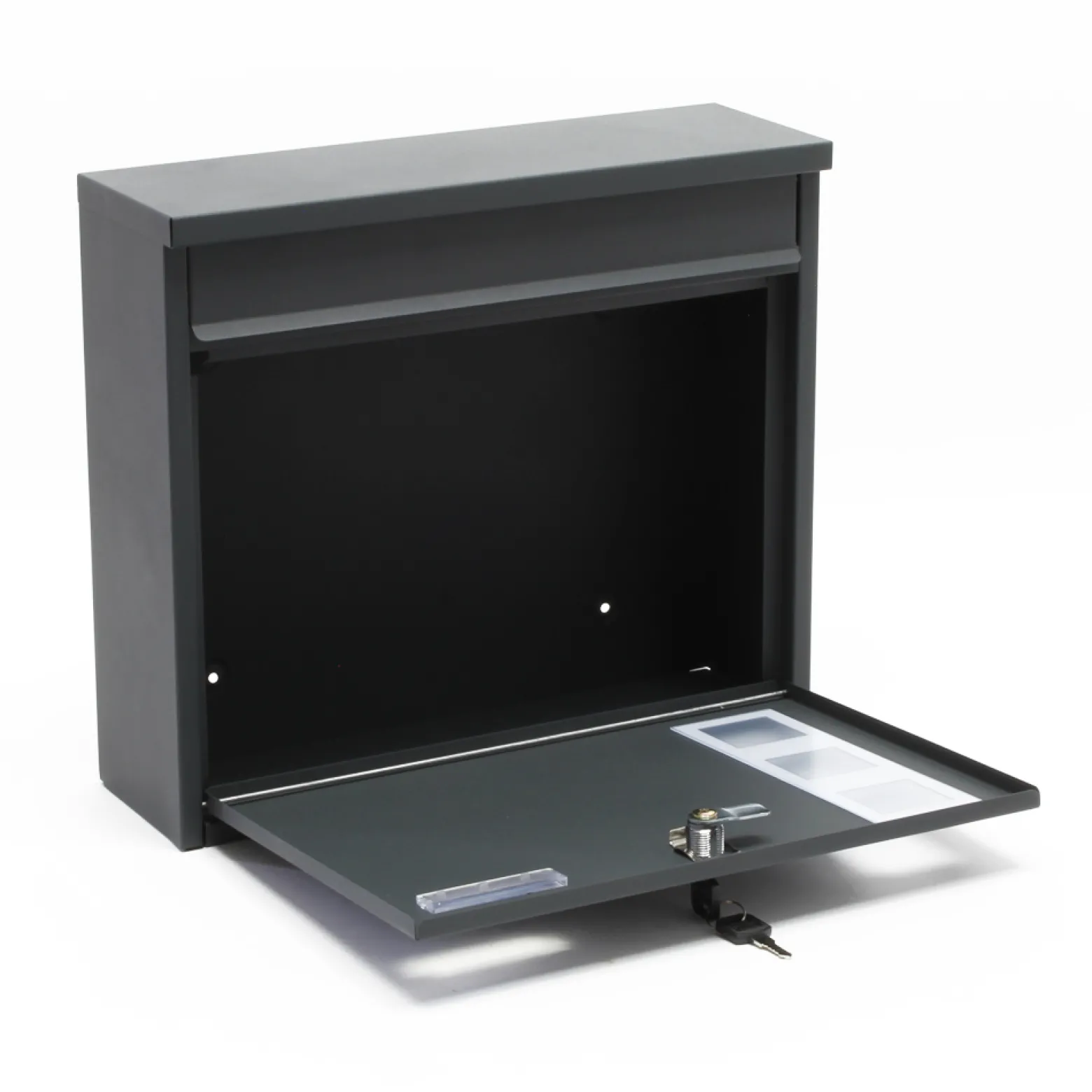 Wiltec Set Briefkasten V12 Anthrazit 360 x 115 x 320 mm mit Ständer, Wandbriefkasten mit Schloss, Sichtfenstern und Namensschild, Postkasten aus Stahl galvanisiert