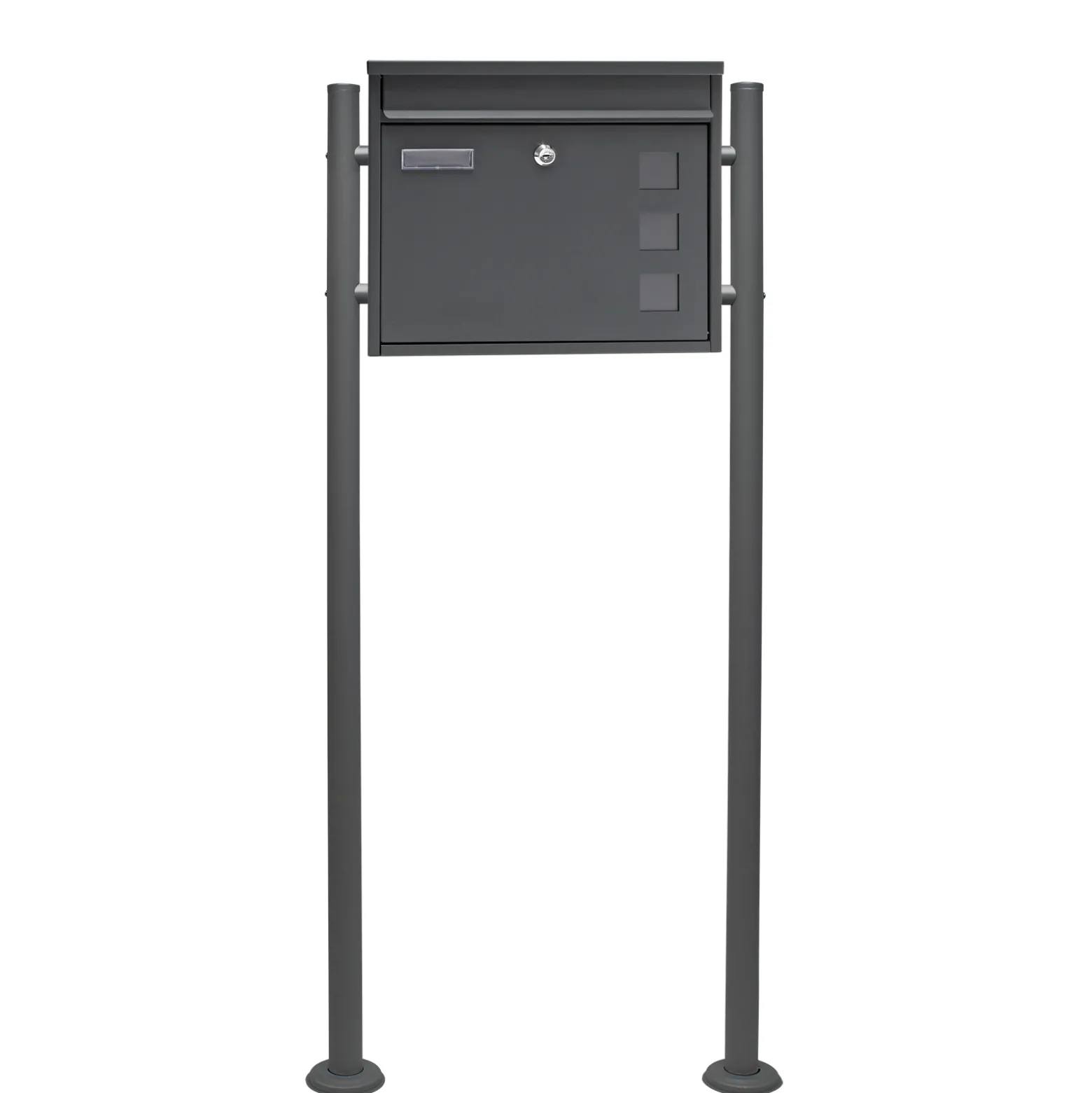 Wiltec Set Briefkasten V12 Anthrazit 360 x 115 x 320 mm mit Ständer, Wandbriefkasten mit Schloss, Sichtfenstern und Namensschild, Postkasten aus Stahl galvanisiert