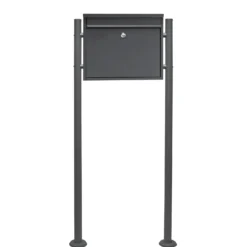 Wiltec Set Briefkasten V13 schwarz 360 x 105 x 315 mm mit Ständer, Wandbriefkasten mit Schloss und Klappe, Postkasten aus Stahl pulverbeschichtet