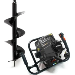 Wiltec Set Erdlochbohrer 2,2 kW 63 ccm und 250 mm Bohrschnecke, Erdbohrer mit 2 Takt Benzinmotor, Pfahlbohrer Motorerdbohrer für saubere Bohrungen