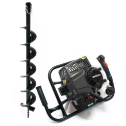 Wiltec Set Erdlochbohrer 2,2 kW 63 ccm und 100 mm Bohrschnecke, Erdbohrer mit 2 Takt Benzinmotor, Pfahlbohrer Motorerdbohrer für saubere Bohrungen