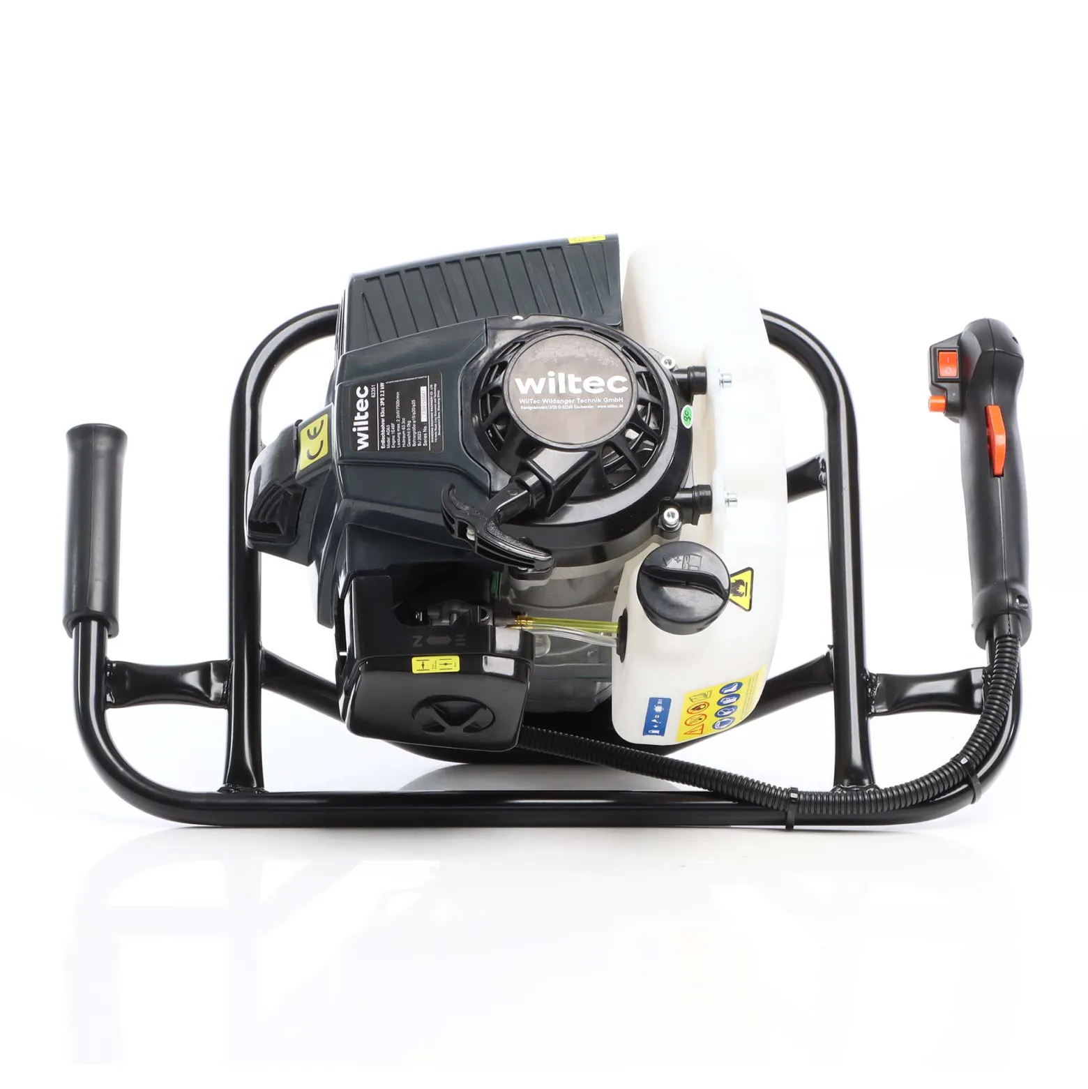 Wiltec Set Erdlochbohrer 2,2 kW 63 ccm und 150 mm Bohrschnecke, Erdbohrer mit 2 Takt Benzinmotor, Pfahlbohrer Motorerdbohrer für saubere Bohrungen