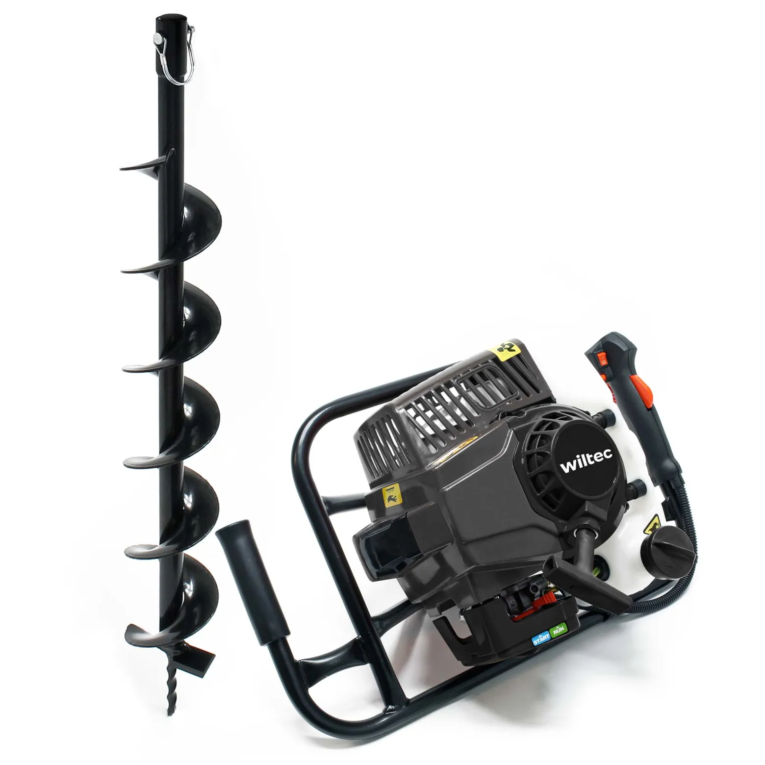 Wiltec Set Erdlochbohrer 2,2 kW 63 ccm und 150 mm Bohrschnecke, Erdbohrer mit 2 Takt Benzinmotor, Pfahlbohrer Motorerdbohrer für saubere Bohrungen