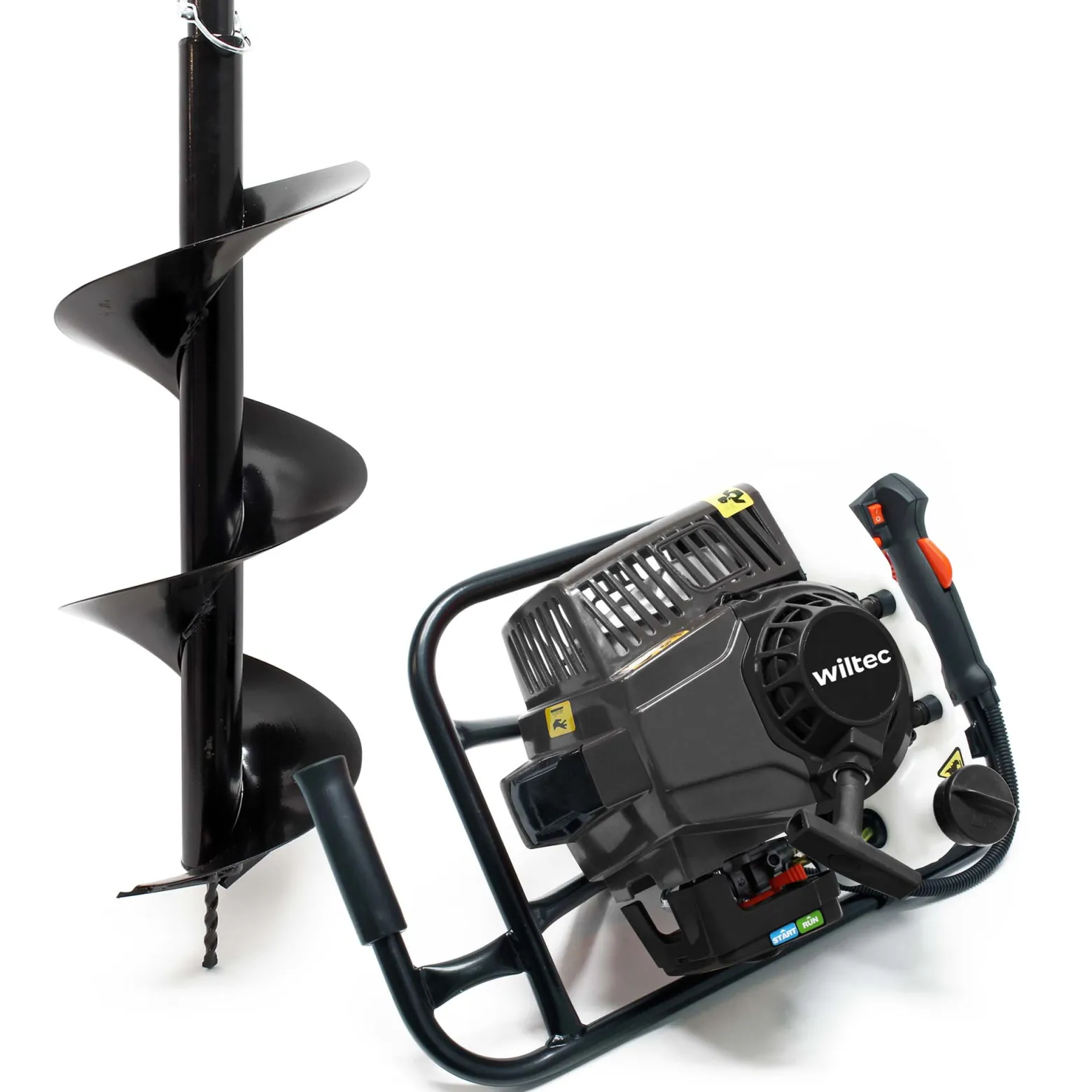 Wiltec Set Erdlochbohrer 2,2 kW 63 ccm und 200 mm Bohrschnecke, Erdbohrer mit 2 Takt Benzinmotor, Pfahlbohrer Motorerdbohrer für saubere Bohrungen