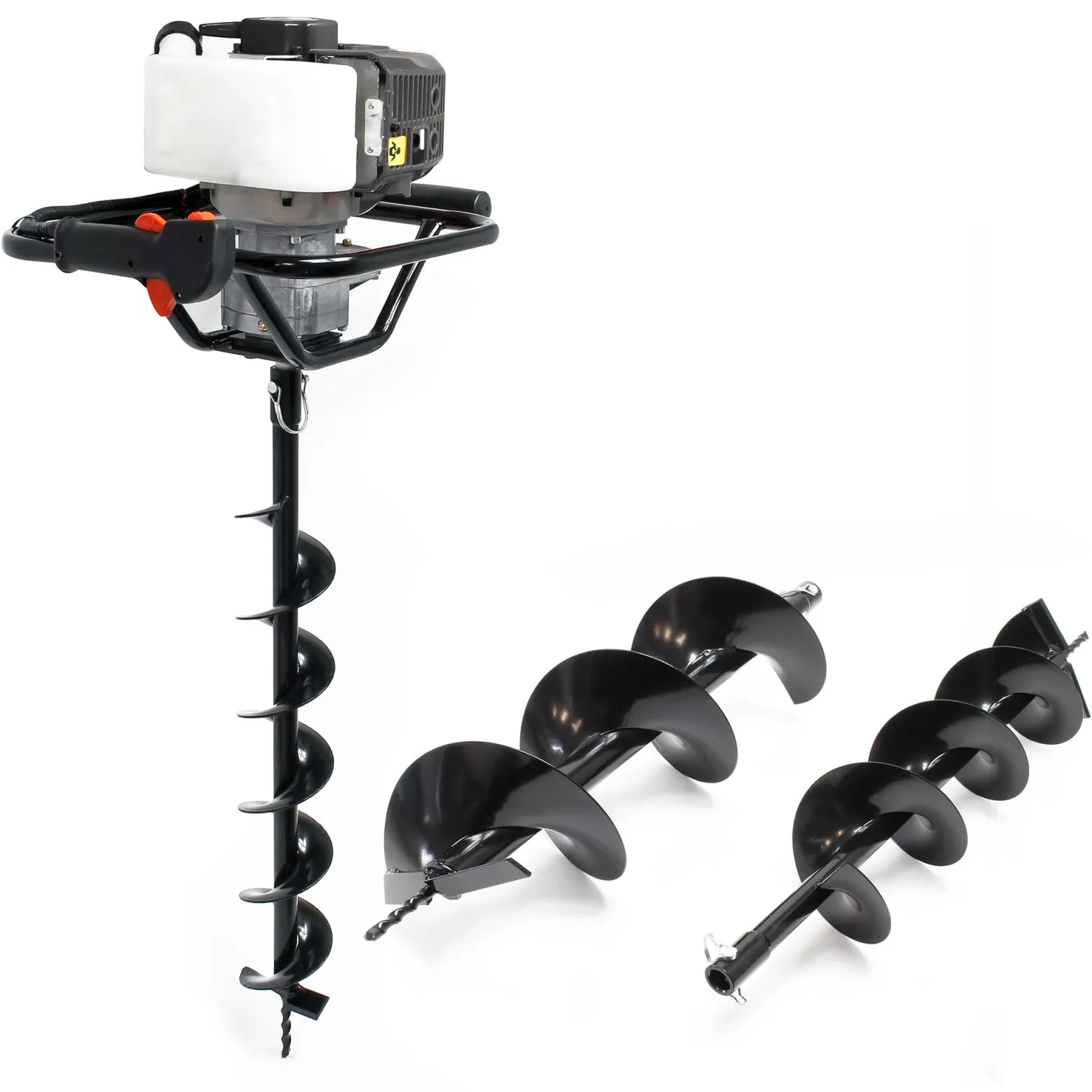 Wiltec Set Erdlochbohrer mit 1,4kW und 52cm³ Benzinmotor, inklusive 100mm, 150mm und 200mm Bohrschnecken