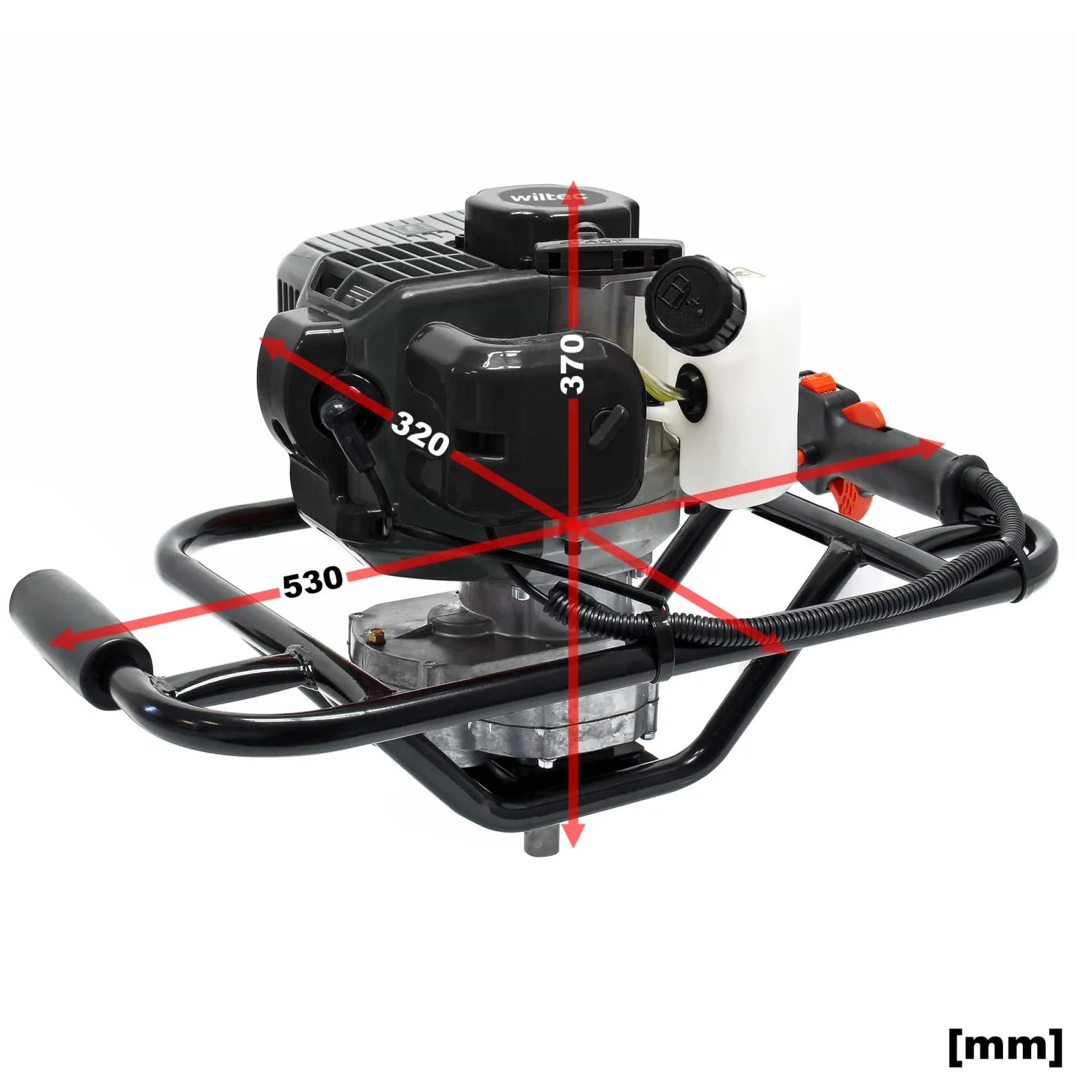 Wiltec Set Erdlochbohrer mit 1,4kW und 52cm³ Benzinmotor, inklusive 100mm, 150mm und 200mm Bohrschnecken