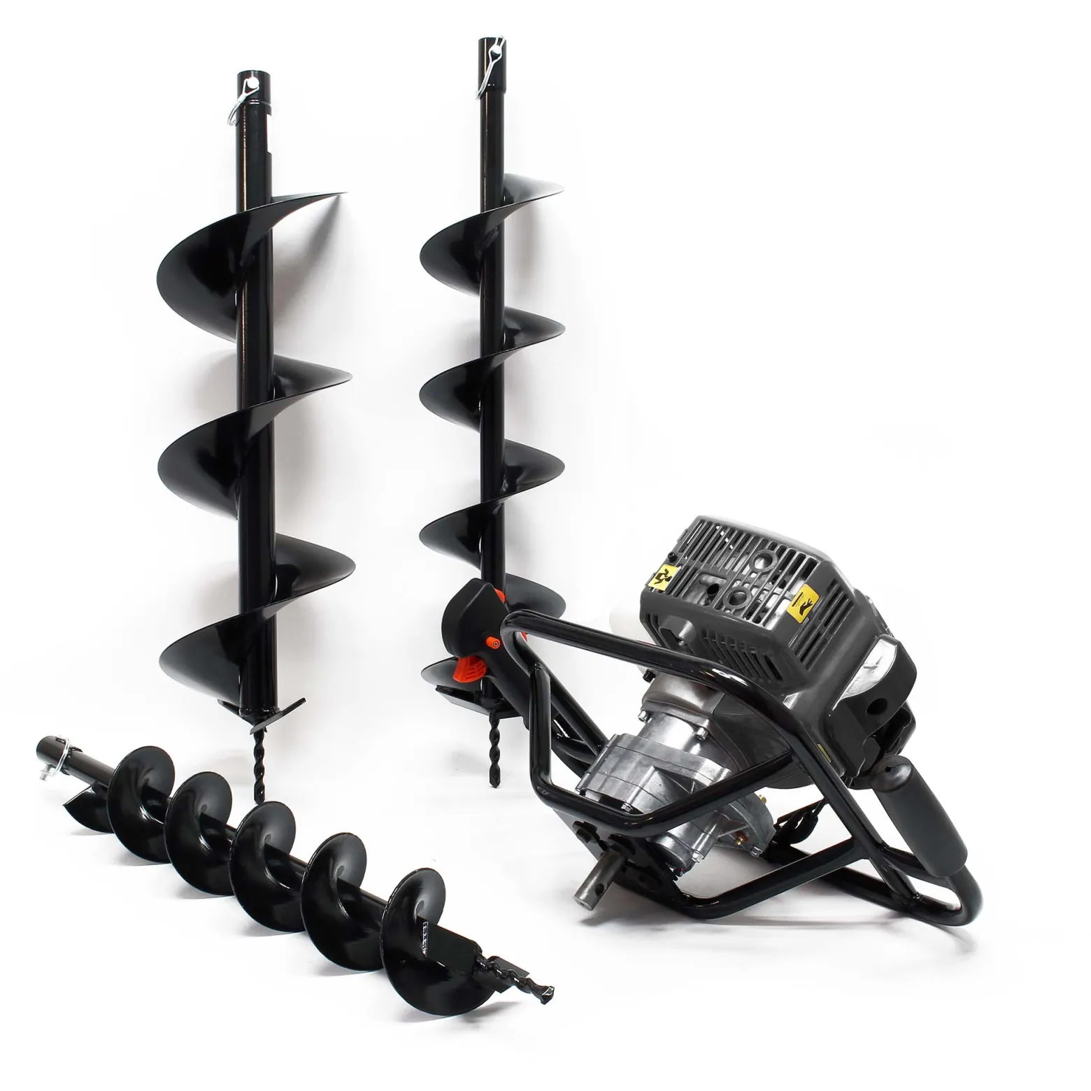 Wiltec Set Erdlochbohrer mit 1,4kW und 52cm³ Benzinmotor, inklusive 100mm, 150mm und 200mm Bohrschnecken