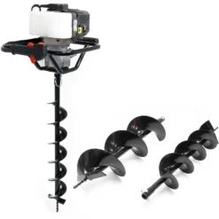 Wiltec Set Erdlochbohrer mit 1,4kW und 52cm³ Benzinmotor, inklusive 250mm und 300mm Bohrschnecken