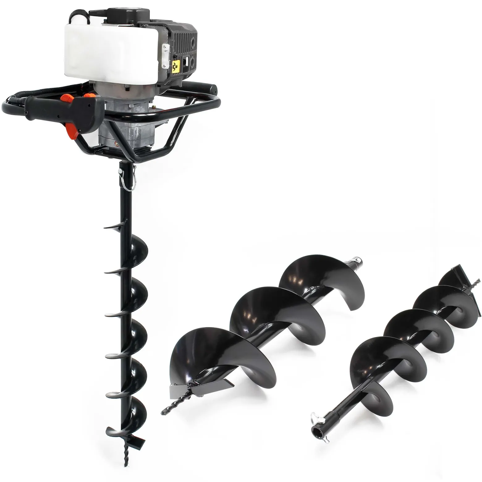 Wiltec Set Erdlochbohrer mit 1,4kW und 52cm³ Benzinmotor, inklusive 250mm und 300mm Bohrschnecken