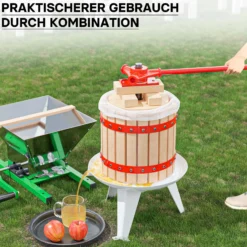 Wiltec Set 12L Obstpresse aus Buchenholz inkl. Presstuch und Obstmühle mit 7L Trichter, Zur Herstellung von Saft Wein und Maische