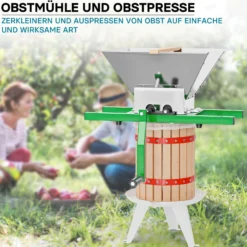 Wiltec Set 18L Obstpresse aus Buchenholz inkl. Presstuch und Obstmühle mit 7L Trichter, Zur Herstellung von Saft Wein und Maische