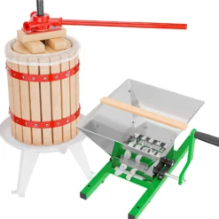 Wiltec Set 18L Obstpresse aus Buchenholz inkl. Presstuch und Obstmühle mit 7L Trichter, Zur Herstellung von Saft Wein und Maische