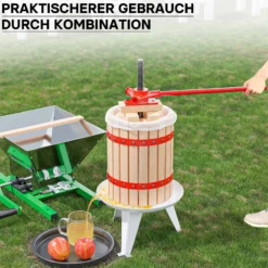 Wiltec Set 18L Obstpresse aus Buchenholz inkl. Presstuch und Obstmühle mit 7L Trichter, Zur Herstellung von Saft Wein und Maische