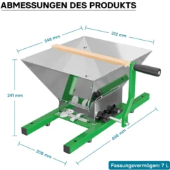 Wiltec Set 18L Obstpresse aus Buchenholz inkl. Presstuch und Obstmühle mit 7L Trichter, Zur Herstellung von Saft Wein und Maische