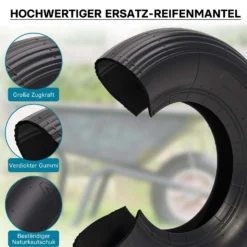 Wiltec Set Reifen und Schlauch Größe 4.00-8, bis 160 kg Traglast, mit geradem Ventil TR13 für Schubkarren, Sackkarren und E-Scooter