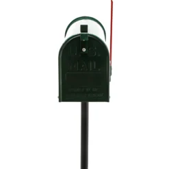 Wiltec Set US Mailbox grün 180 x 220 x 480 mm, amerikanischer Briefkasten mit Fahne, Standbriefkasten Stahl amerikanisches Design mit passendem Standfuß