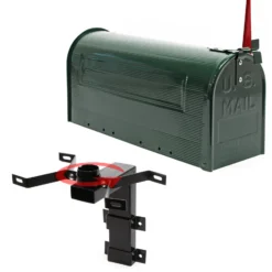 Wiltec Set US Mailbox grün 180 x 220 x 480 mm, amerikanischer Briefkasten mit Fahne, Standbriefkasten Stahl amerikanisches Design mit passender Wandhalterung