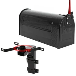 Wiltec Set US Mailbox schwarz 180 x 220 x 480 mm, amerikanischer Briefkasten mit Fahne, Standbriefkasten Stahl amerikanisches Design mit passender Wandhalterung