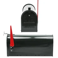 Wiltec Set US Mailbox schwarz 180 x 220 x 480 mm, amerikanischer Briefkasten mit Fahne, Standbriefkasten Stahl amerikanisches Design mit passendem Standfuß