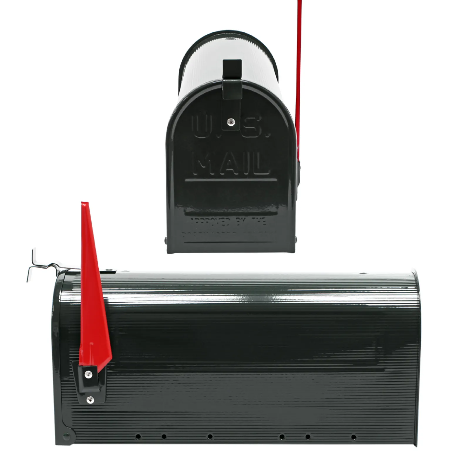 Wiltec Set US Mailbox schwarz 180 x 220 x 480 mm, amerikanischer Briefkasten mit Fahne, Standbriefkasten Stahl amerikanisches Design mit passendem Standfuß