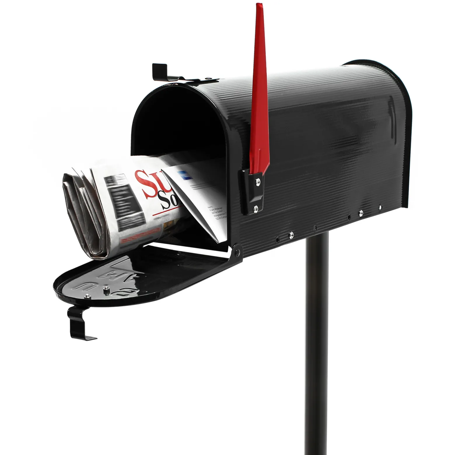 Wiltec Set US Mailbox schwarz 180 x 220 x 480 mm, amerikanischer Briefkasten mit Fahne, Standbriefkasten Stahl amerikanisches Design mit passendem Standfuß