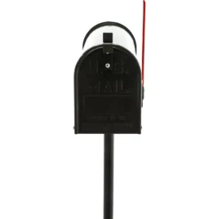 Wiltec Set US Mailbox schwarz 180 x 220 x 480 mm, amerikanischer Briefkasten mit Fahne, Standbriefkasten Stahl amerikanisches Design mit passendem Standfuß