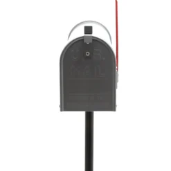 Wiltec Set US Mailbox silbergrau 180 x 220 x 480 mm, amerikanischer Briefkasten mit Fahne, Standbriefkasten Stahl amerikanisches Design mit passendem Standfuß