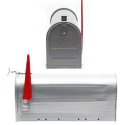 Wiltec Set US Mailbox silbergrau 180 x 220 x 480 mm, amerikanischer Briefkasten mit Fahne, Standbriefkasten Stahl amerikanisches Design mit passender Wandhalterung