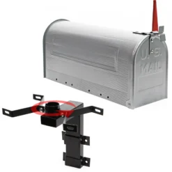 Wiltec Set US Mailbox silbergrau 180 x 220 x 480 mm, amerikanischer Briefkasten mit Fahne, Standbriefkasten Stahl amerikanisches Design mit passender Wandhalterung