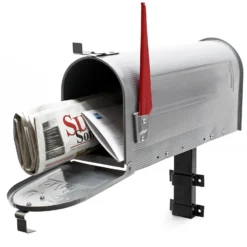 Wiltec Set US Mailbox silbergrau 180 x 220 x 480 mm, amerikanischer Briefkasten mit Fahne, Standbriefkasten Stahl amerikanisches Design mit passender Wandhalterung
