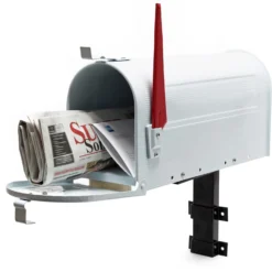Wiltec Set US Mailbox weiß 180 x 220 x 480 mm, amerikanischer Briefkasten mit Fahne, Standbriefkasten Stahl amerikanisches Design mit passender Wandhalterung