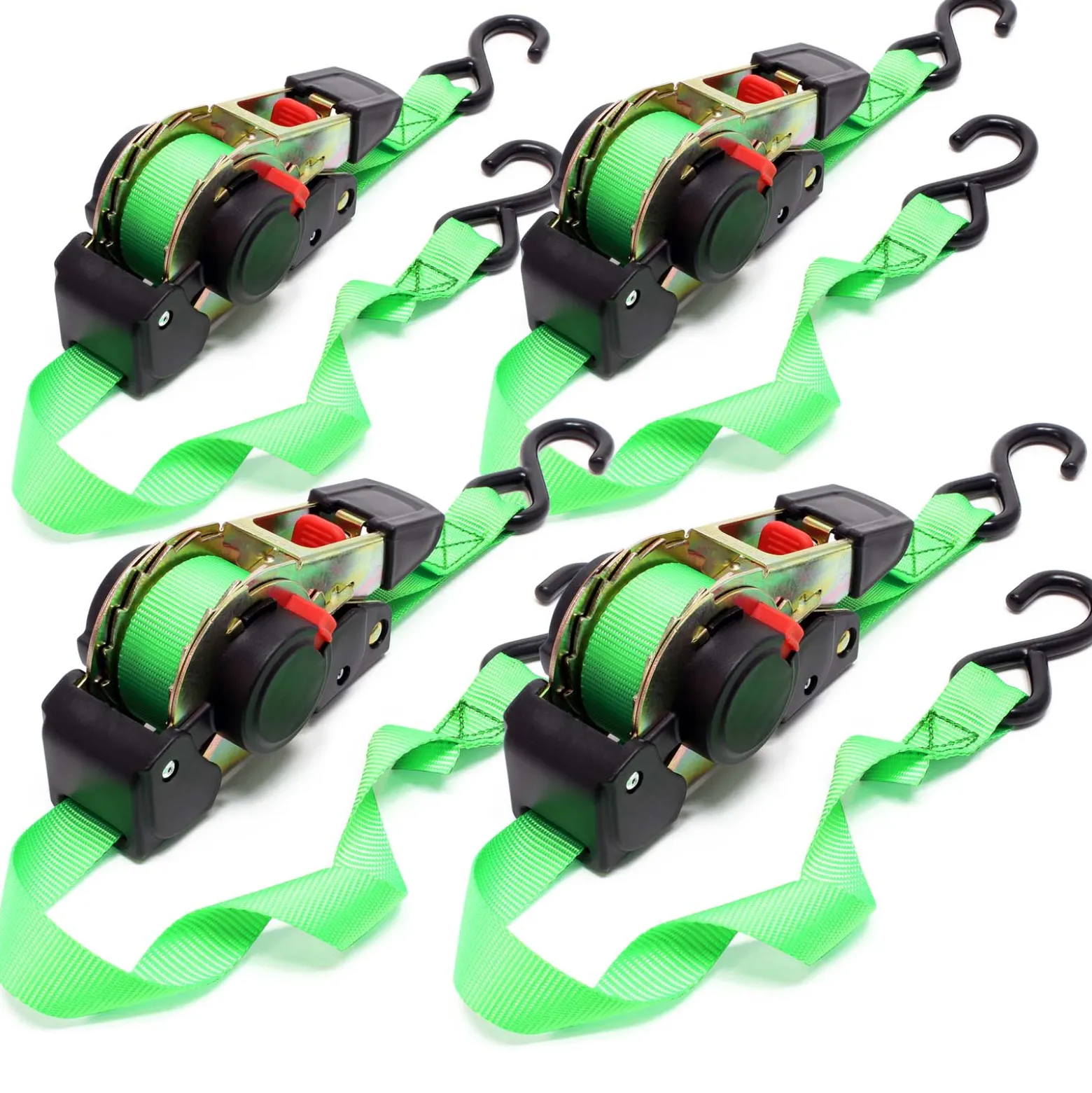 Wiltec Set 4x Automatik Zurrgurt 320 daN Zuglast 3,5m x 25mm PES Spanngurt mit S-Haken selbstaufrollend, ideal für Autotransport