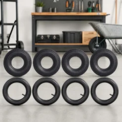 Wiltec Set 4x Reifen und 4x Schlauch Größe 4.00-8, bis 160 kg Traglast, mit geradem Ventil TR13 für Schubkarren, Sackkarren und E-Scooter