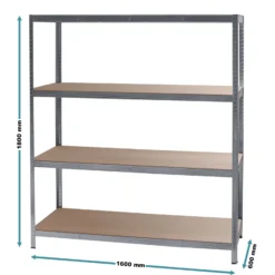 Wiltec Set 2x Schwerlastregal 160x60x180cm, 175kg/Ablage, Steckregal verzinkt aus Stahl, Lastenregal mit 4 Ablagen, Werkstattregal