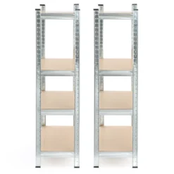 Wiltec Set 2x Schwerlastregal 160x60x180cm, 175kg/Ablage, Steckregal verzinkt aus Stahl, Lastenregal mit 4 Ablagen, Werkstattregal