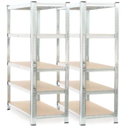 Wiltec Set 2x Schwerlastregal 180x120x40cm, 875 kg Gesamtlast, Steckregal verzinkt aus Stahl, Lastenregal mit 5 Ablagen, Werkstattregal