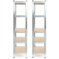 Wiltec Set 2x Schwerlastregal 180x120x40cm, 875 kg Gesamtlast, Steckregal verzinkt aus Stahl, Lastenregal mit 5 Ablagen, Werkstattregal