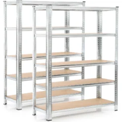 Wiltec Set 2x Schwerlastregal 180x120x40cm, 875 kg Gesamtlast, Steckregal verzinkt aus Stahl, Lastenregal mit 5 Ablagen, Werkstattregal