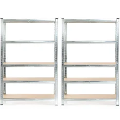 Wiltec Set 2x Schwerlastregal 180x120x40cm, 875 kg Gesamtlast, Steckregal verzinkt aus Stahl, Lastenregal mit 5 Ablagen, Werkstattregal